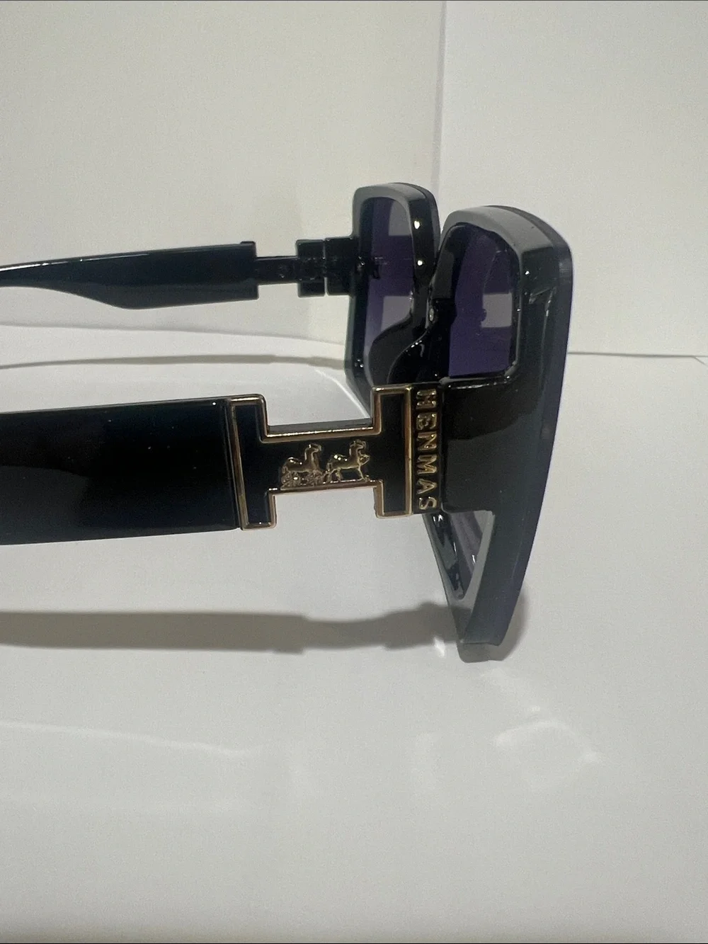Henmas Black Sunglasses with Gold H Accent